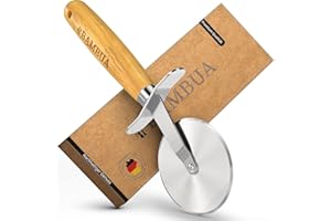 BAMBUA Pizzaschneider - [100% Plastikfrei] Pizzaroller mit edlem Bambusgriff - Hergestellt aus Moso-Bambus - Hochwertige Edelstahlklinge - Zum mühelosen Pizza schneiden - Premium Pizza Schneider