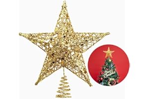 AUFIKR Árbol de Navidad Star Top - Estrella de 5 Puntas Shine para Decoración del Hogar y Fiesta Interior (Golden)