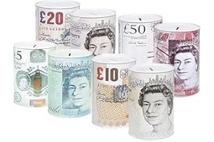2 UR DOOR Sterling Money Box Tin - Pack of 4 Assorted Colours - Piggy Bank, Coin Tin, Cash Tin - Tinplate Savings Tin to Save Birthday Money, Holiday and Christmas Fund - (15x10x10cm)