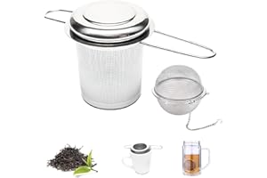 Yolistar 2pc filtro per tisane con Coperchio, Infusore per Tisane 304 Acciaio Inossidabile, Design Della Maniglia Pieghevole, Maglia Fine, Filtro da Tè Con Catena di Estensione, per the sfuso