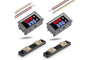 diymore 2 pezzi Voltmetro Amperometro Voltmetro da Pannello Digitale 0.28"100V DC50A Blu Rosso Amperometro con Shunt