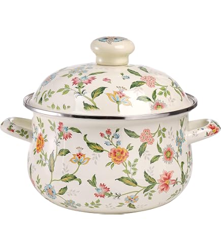 Jucoan 2.6 Quart Vintage Enamel Tea Kettle - Green Floral Stovetop Kettle - View #2