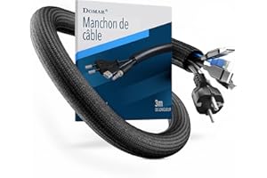 DOMAR® 3m de Gaine Cable Auto-fermante & Flexible - Manchon de Cable pour Une Gestion optimale des câbles - Cache Cable Noire pour Installation électrique - Manchon Cable Bureau