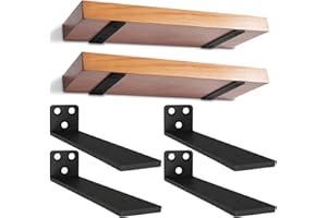 YFCVIP 4 Piezas Soporte Estanteria Pared, 30cm Pesado Escuadras para Estanterias Flotante con Tornillos, Soporte Balda Flotante Pared Invisibles para Cocina | Dormitorio (Negro) 12in