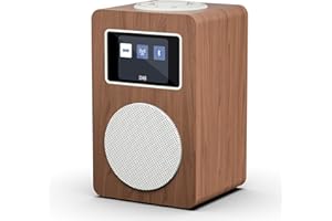 MangoKit MD4 DAB Radio,DAB Plus Radio Digitale,Altoparlante Bluetooth,FM Cucina Alimentazione e Batteria,Display a colori,40Preset,Doppi Allarmi Orologio,Porta Cuffie,Scatola di Legno-finitura Noce