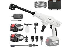 Lambluefly Akku Hochdruckreiniger mit Akku 4.0Ah x 2, Max 55Bar Hochdruckreiniger Akku mit Hochleistungsmotor, Mobiler Hochdruckreiniger mit 6-In-1 Multifunktionale Düse für Autowäsche, Bewässerung