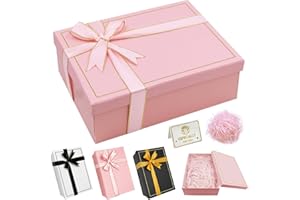 ZWQLZG Gift Box with Lid 25 x 18 x 8.5 cm, Rectangular Gift Packaging Birthday with Bow, Gift Box with Lid for Wedding, Birthday, Christmas (Pink)