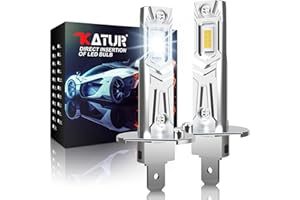 KATUR H1 LED Headlight Bulbs, H1 LED Bulb 26000LM 6000K White 500% Brightness Fanless Waterproof Mini Size Plug and Play Conversion Kit Halogen Replacement, Pack of 2