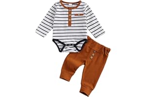 Geagodelia Vêtement Bébé Garçon Ensemble Barboteuse à Rayure Manches Longues + Pantalon Décontracté Tenue Ensemble 2 Pièces Automne et Hiver pour Nouveau-né Garçon