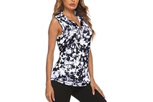 Gemulate Women's Short Sleeve Polo Shirts Floral Golf Tennis Zip Up Workout Tank Tops Moisture Wicking Gym Sports Tshirt S-XXL