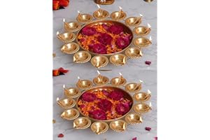 Kalakriti 2 Pcs Metal Diya Shape Urli Bowl Set | Indian Festivals Wedding Decoratives for Home Table Decor| Diwali Navratri Pooja Decoration Items | 12 Inch Each