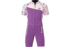 ‎LANSRU Lansru Kinder Neoprenanzug - 2,5 mm Kurzer Neoprenanzug, aufgerüstetes SCR-Neopren, sichereres Material, UV-Schutz, Frontreißverschluss für Schwimmunterricht, warmhalten in kaltem Wasser.