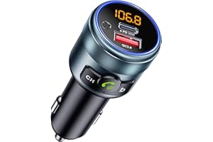 GizmoVine Car FM Transmitter,Bluetooth 5.3 Adapter,Wireless Radio Transmitter for Car,PD 30W QC3.0 18W Fast Charging,Hands-Free,Bass Boost,LED Display,USB Flash Play,All Metal,12V/24V