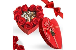 MY TEST Regalo San Valentino e Festa della Donna 2025 - Cofanetto a Cuore Rosso con 10 Rose Rosse Artificiali + 10 Baci Perugina Classico Fondente (ROSE ROSSE + BACI)