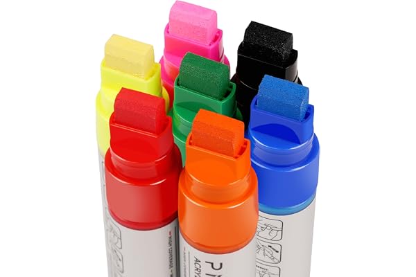 colpart Marqueurs Acryliques 15 mm Pointe Large – Set Néon 7 Couleurs – Feutres Acryliques Imperméables pour Bois, Pierre, Verre et Fenêtre – Peinture Acrylique