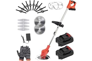 TWZ Cordless Strimmer Electric with Battery and Charger, 3-in-1 Electric Grass Trimmer Telescopic Grass Cutter, with 3 types 16 Blades 2 Batteries, for Garden Mowing, Edging, Sawing of Lawn and Shrubs