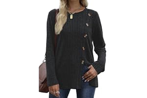 Zetieny Jerséis para Mujer Blusa Tops de Manga Larga Camiseta Informal Suave Botones Sudadera con Abertura Frontal