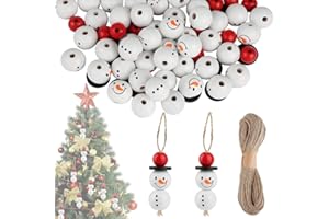 WANAIR 120 Stück Weihnachten Holzperlen mit Gesicht, 30 Set Natur Holz Perlen 20mm Schneemann Bastelset Weihnachtsbasteln für Kinder DIY Basteln, Weihnachtsdeko Winter Dekoration Weihnachts Deko Holzkugeln