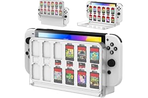 TiMOVO Switch Game Card Case for Nintendo Switch OLED Dock, Game Holder with 12 Cartridge Slots and 6 Micro SD Card Storage, Clear Game Card Display Cabinet Box Organizer fit Switch OLED Station,Clear