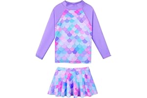 ZNYUNE Kids Girls UPF 50+ UV Sun Protection Rash Guard Swimsuit Long Sleeves Flower Summer Swimming Beach Costume