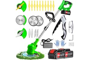 GINZYAIY Debroussailleuse electrique sans fil. Coupe bordure sans fil avec batterie.21V 2.0Ah.Debrouissalleuses batterie.Coupe bordure avec 3 lames, Débroussailleuse Rétractable Convient aux jardins et aux pel