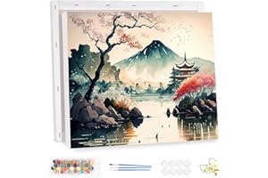 MEIYUDA Peinture par Numero Adulte avec Cadre, Paysage japonais DIY Peinture à l'huile par Numéros sur Toile Artisanat avec Pinceaux Peintures Acryliques, Decoration Maison Cadeau 40x30cm