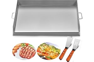 Happybuy Płaska płyta grillowa 80 x 40 cm ze stali nierdzewnej płaska płyta grillowa kwadratowa płyta grillowa potrójny palnik kuchenka płyta górna do użytku na zewnątrz potrójny palnik