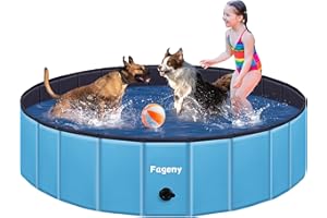 Fageny Paddling Pool for Dogs & Kids, 160x30cm Foldable Dog Swimming Pool Bathtub, Anti Slip Thickened Bottom Dog Paddling Pool Indoor Outdoor Large Paddling Pools for Garden Patio Bathroom