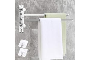 Kasimir Porte-Serviettes Salle de Bain avec 2 Barres 180°Rotatives Sèche-Serviettes en Acier Inoxydable SUS304 Porte Serviette Murale Sèche-Serviettes pour Salle de Bain 2 Pièces Crochet Collant
