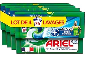 Ariel 4en1 PODS, Lessive Liquide En Capsules 76 Lavages (4x19 Tablettes), Touche De Febreze, Active Odor Defense, Parfum De Propreté 2x Plus Long, Fabriqué En France