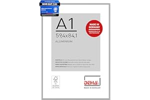 ‎DEHA DESIGN DEHA Design Bilderrahmen, 59,4 x 84,1 cm (A1), Aluminium, Silber matt, Posterrahmen zum Aufhängen im Hoch- & Querformat, bruchsicheres Kunstglas, Boston