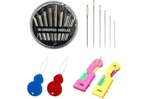 SLEEKEE 30 Aiguilles À Coudre À La Main, 4 Enfile-Aiguilles, Aiguilles À Coudre avec Boîte, Aiguilles À Broder De Différentes Tailles, Ensemble D'Aiguilles À Coudre pour La Maison
