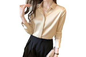 NEIKARYY Camicie Casual da Donna Raso Camicia di Seta Camicia retrò DonneCamicetta da Satinata Seta Camicia da Lavoro Ufficio Top Casual Camicia