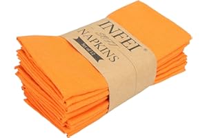 INFEI Solid Color Cotton Linen Blended Thin Dinner Fabric Napkins - Set of 12 (40 x 40 cm) - for Events & Home Use (Orange)