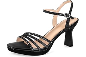 PIZZ ANNU Womens Sandals Glitter Sparkly Rhinestones High Heels for Women Platform Ankle Strap Ladies Summer Shoes Wedding Evening Party UK 3-9