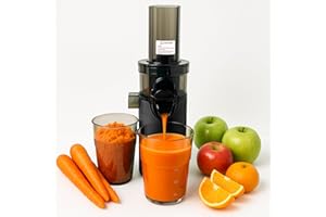 PELAMATIC JuiceInstant - Extractor de zumos compacto para frutas y verduras, prensado en frío, exprimidor eléctrico sin BPA, con tamiz, antigoteo, licuadora lenta que conserva vitaminas (Negro)