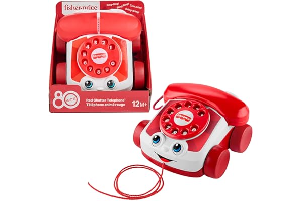 Fisher-Price Téléphone animé Rouge pour bébé, édition 80e Anniversaire Mattel, Jouets à Tirer pour Les bébés et Les Tout-Petits à partir de 1 an, JGG97