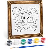 SOGUD Boyama Tuval Seti - 25x25 cm &Ccedil;er&ccedil;eveli Hazır Desenli Tuval - 6 Renk Boya ve Fır&ccedil;a Dahil - &Ccedil;ocuklar İ&ccedil;in Eğitici Hobi, S