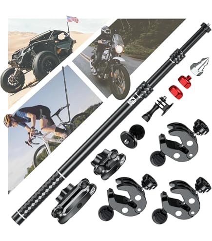 HAFOKO Kit De Fixation Robuste Pour Guidon De Moto Avec Perche à Selfie Invisible De 150 Cm Pour Insta 360 X5 X4 X3 X2 X RS R GO 3 Compatible Avec Caméra De Moto GoPro Kit De Montage à Double Pince