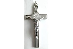 GTBITALY 10.380.11 - Cruz de San Benito con línea esmaltada a mano, tamaño: 12 cm, plateado con anillo de exorcismo