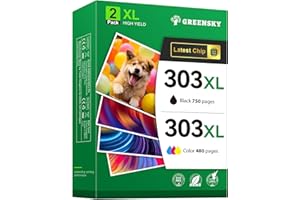 GREENSKY 303XL Ersatz für HP 303 Druckerpatronen Multipack für HP 303 XL Schwarz und Farbe für HP Envy Photo 6230 Patronen 7830 6232 7900 6220 7134 6234 7800 7130 Tango X (2-Pack)
