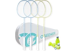 ‎OGEENIER OGEENIER Badmintonschläger, Leichtgewichtiger Badminton Schläger Profi, inkl. 4 Badminton Schläger,6 Federball und 1 Badmintonschläger mit Tasche für 4 Personen