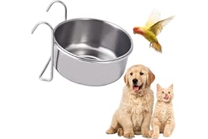 OTKARXUS Bird Feeding Dish Cups,1PC Detachable Stainless Steel Parrot Water Food Bowl with Hook,Hanging Bird Cage Feeder Pet Bowl for Pet Dogs Parrot Cockatiel Budgies Small Animals (S)