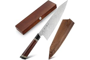 HEZHEN 21.5 cm Kiritsuke Couteau de Chef 110 Couches Couteau de Cuisine en Acier Damas Couteau Multifonction Manche Octogonal avec Gaine en Bois Magnétique et Boîte en Bois