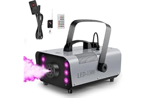 Katomi Machine à fumée 1300 avec effet RVB, 13 couleurs, 6 LED, mini fumée, avec 2 télécommandes filaires et sans fil pour DJ, discothèque, Halloween, mariages, Noël