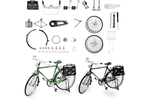 Kikuo DIY Retro Fahrrad Modell Spielzeug 2 Sets, 51 Pcs DIY Fahrraddekoration Modell mit Inflator & Aktentasche, 1:10 Miniatur Bicycle Model Scale Legierung für Kinder Home Office Geschenke Dekor