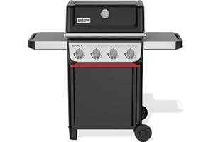 Weber Spirit E-410 Gasgrill / 4 Brenner, Snap-Jet Zündung, Robuste Räder und Warmhalterost, 51 x 46 cm Grillfläche, Kompatibel mit Weber Works Seitenablagen, Schwarz/Silber