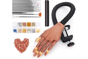 Deciniee Main d'Entrainement Manucure, 100 Morceaux d'Ongles et Fausse Main Manucure, Amovible Main Entrainement Ongles, Flexible Mains et Doigts d'Entraînement pour Domicile Magasin de Manucure