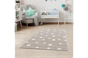 Jimri Alfombra Infantil Polka para habitación Infantil Alfombra de Lunares para bebé, habitación Juvenil, Arco Iris- Beige, 80 x 150 cm