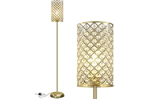GyroVu Złota lampa stojąca, elegancka kryształowa lampa stojąca, nowoczesna lampa stojąca z włącznikiem/wyłącznikiem nożnym, wysoki biegun, akcentujące oświetlenie do salonu, sypialni, komody, biura